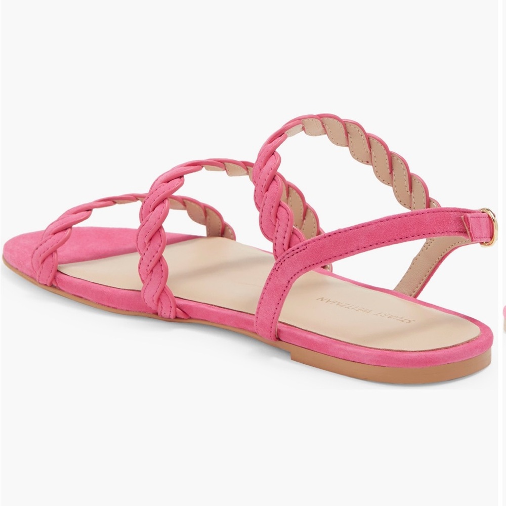 NWT Stuart Weitzman Pink Braided Strap Sandals Size 8 Suede Flat Summer Sandal - Picture 4 of 9